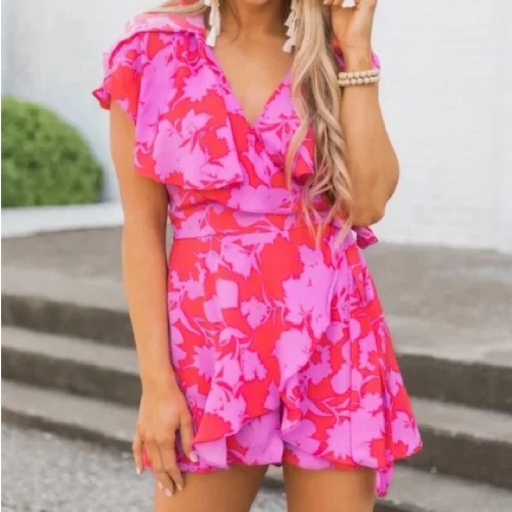 ‘Pink Lily’ Pink Floral Romper - Picture 2 of 4